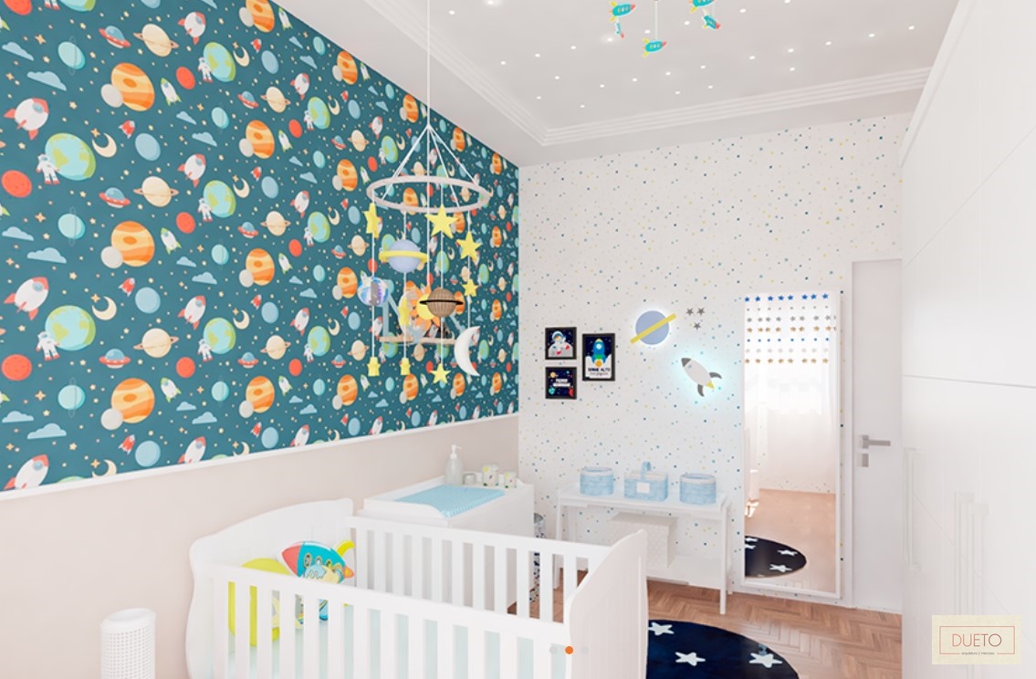 Decoração online - Quarto com papel de parede para criança